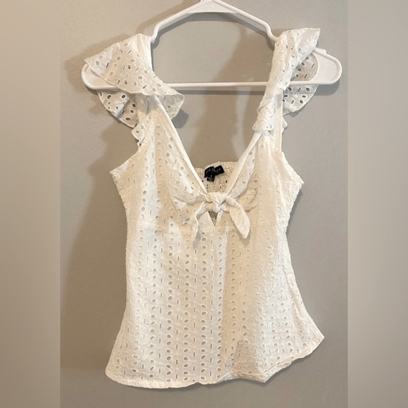Unique Vintage Tops - White Eyelet Crop Blouse
